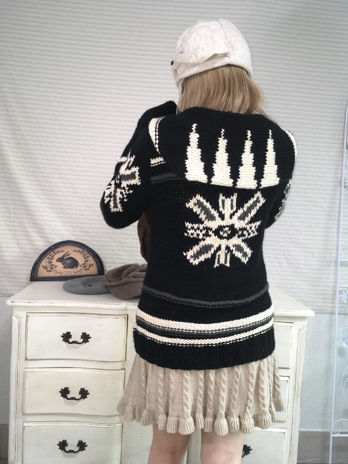 일본빈티지 코위찬 블랙 노르딕 패턴 집업 상품이미지3