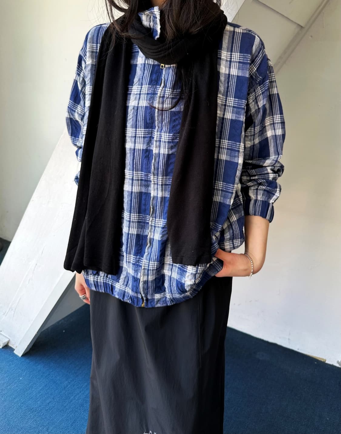 Cotton sucker wrinkled zip blouson 상품이미지7