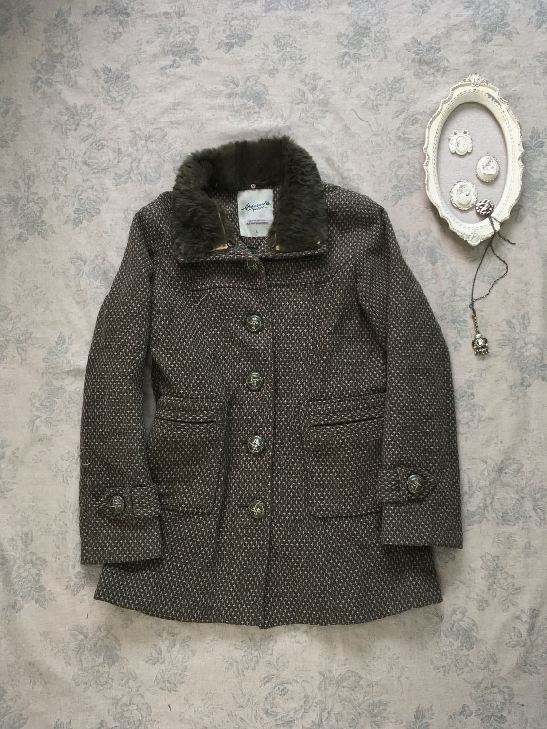 Honeysuckle Rose 카키 퍼 카라 코트 상품이미지7