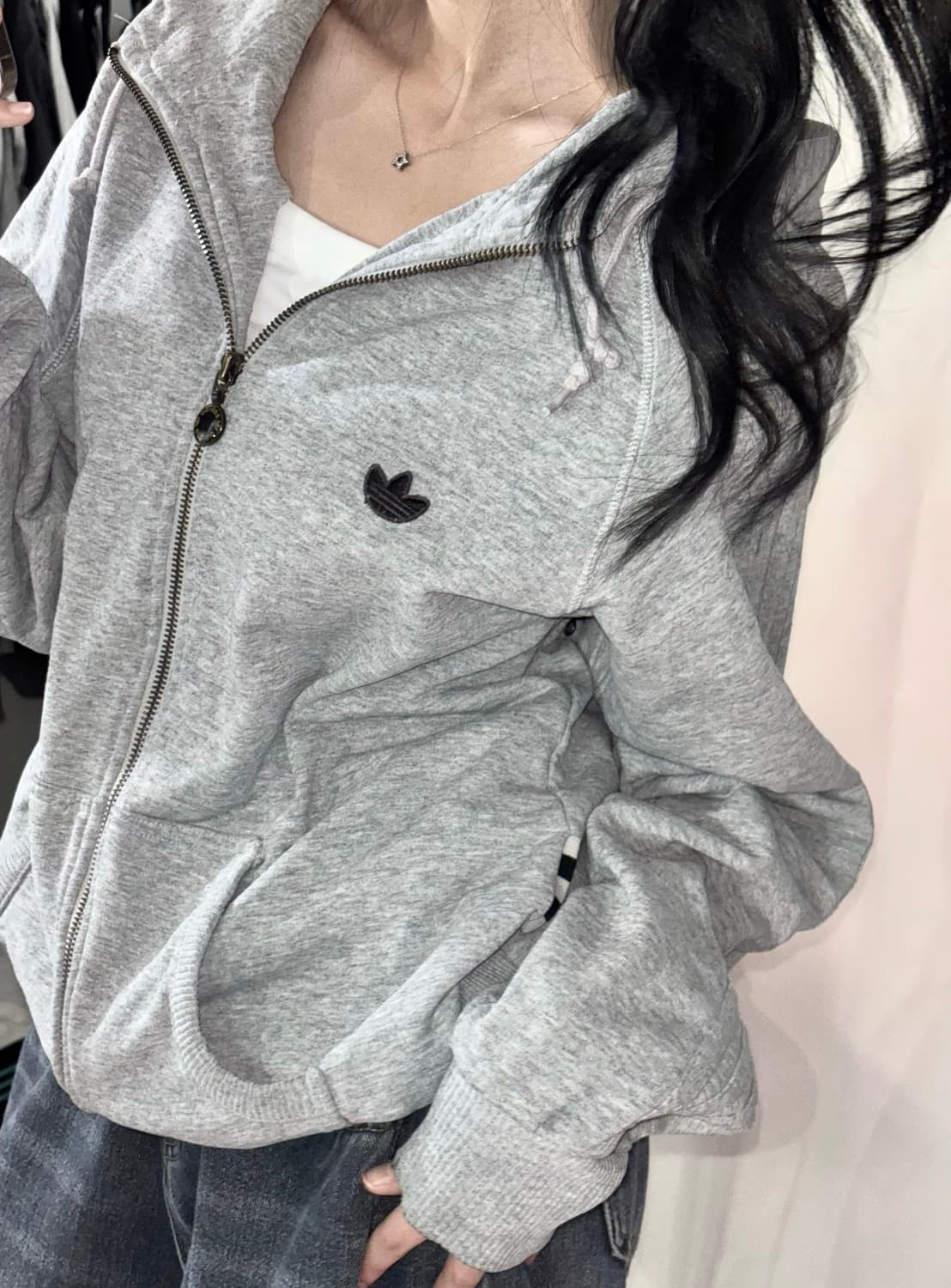 🐰아디다스 불꽃 미니 로고 빈티지 그레이 코튼 후드집업 여리핏🤍 상품이미지1