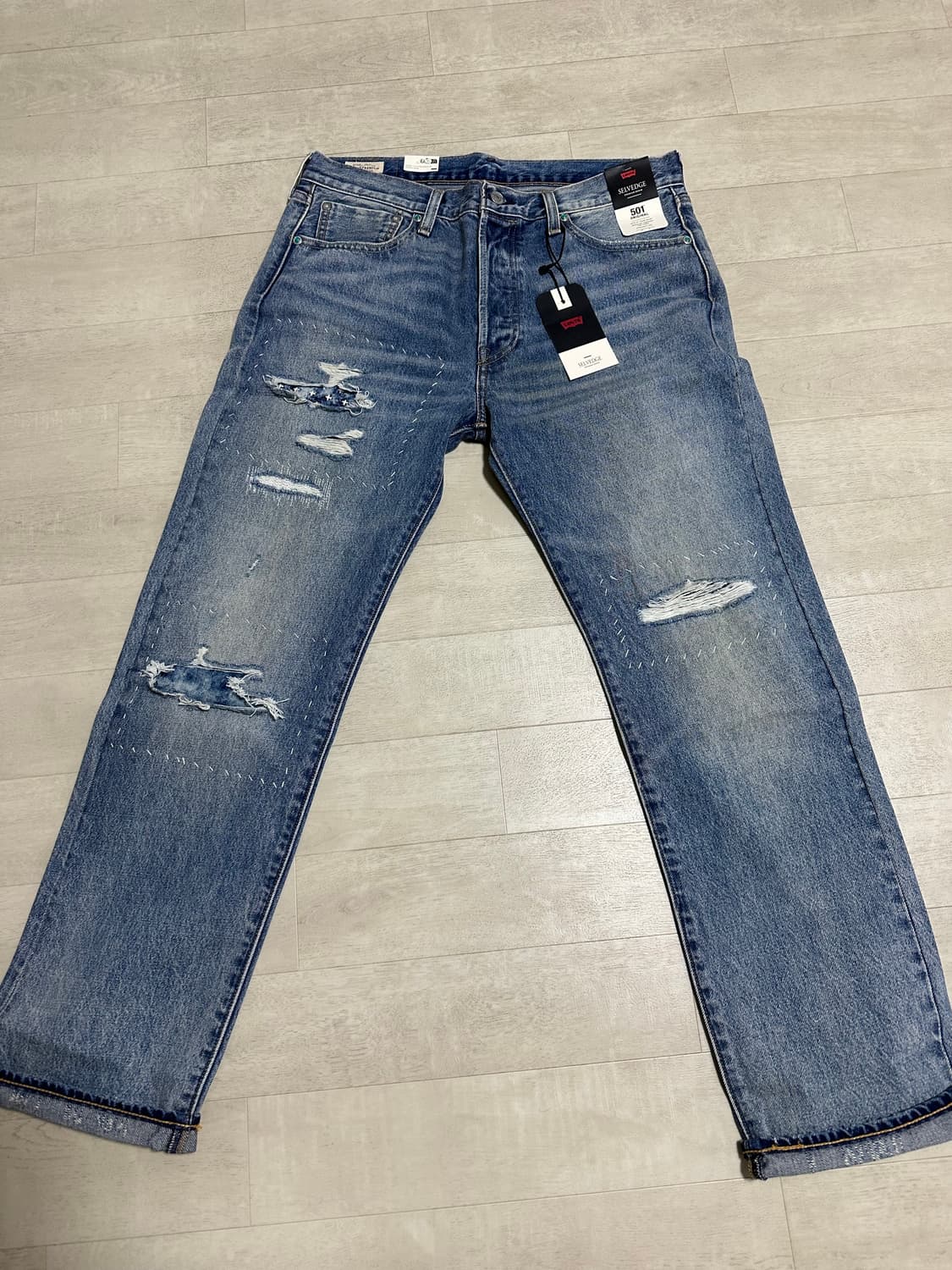 리바이스 501 셀비지 터콰이즈 데님 34x32 상품이미지1