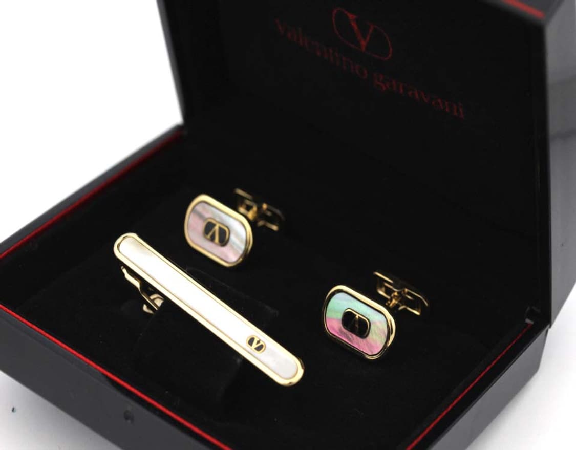 발렌티노 가라바니 4.9cm A등급 천연자개 하이엔드 넥타이핀 커프스 상품이미지1