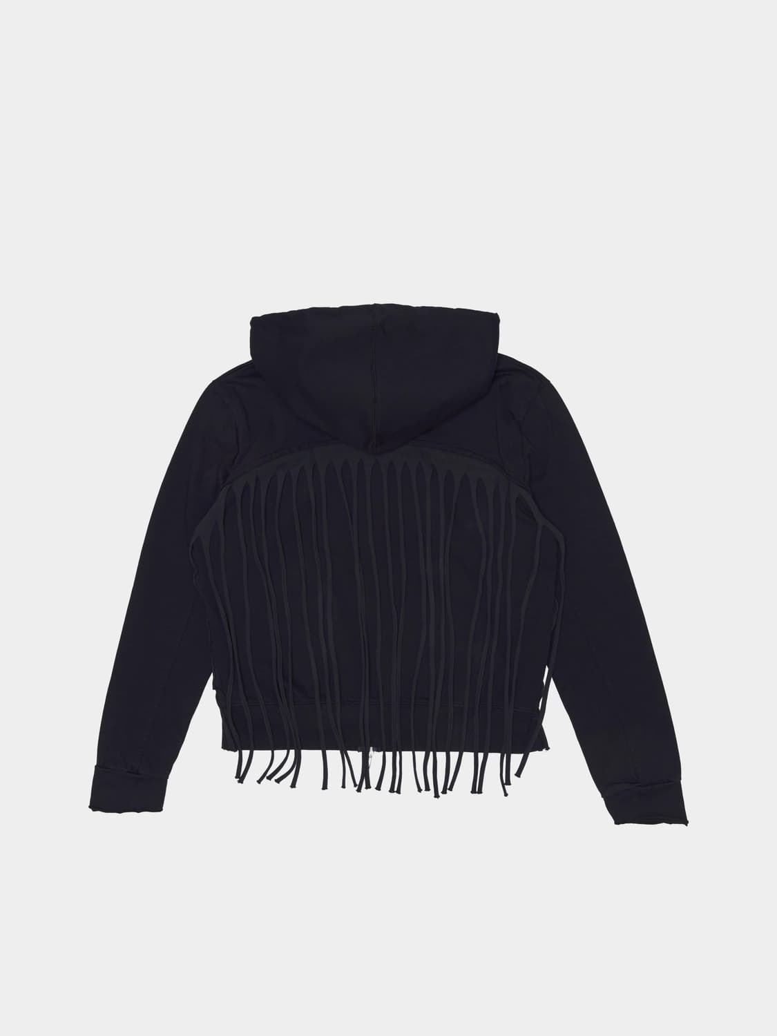 0tape 공테잎 FRINGE HOODED ZIP-UP BLACK 상품이미지1