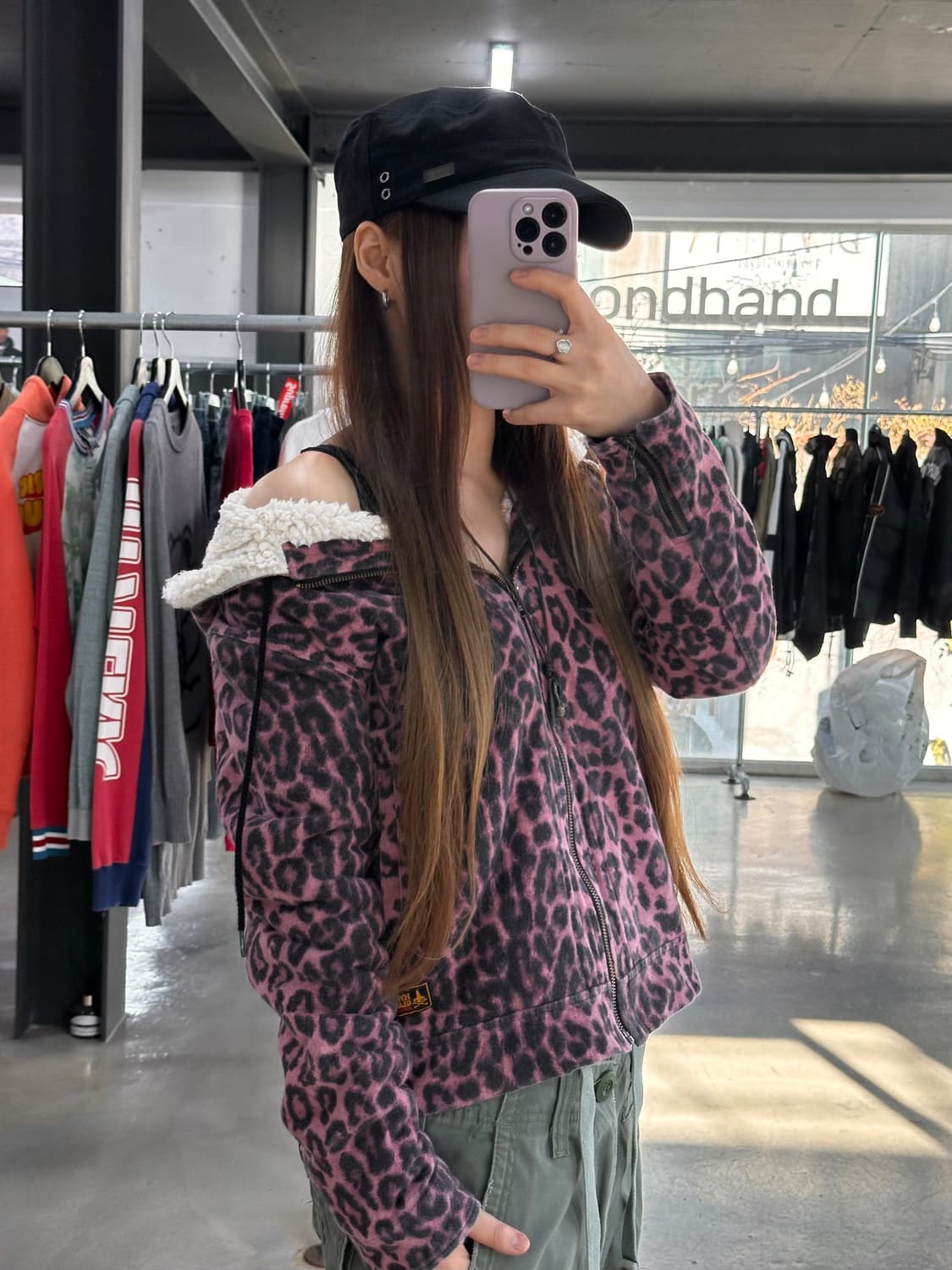 히스테릭글래머 핑크레오파드 보아털 후드자켓 상품이미지3