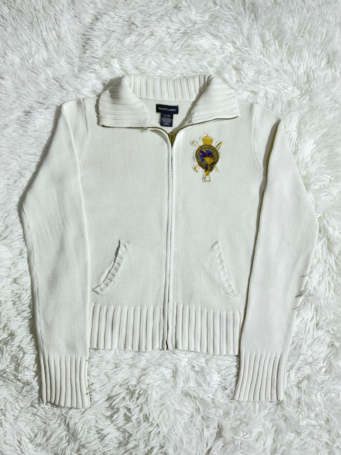 폴로 랄프로렌 딱붙핏 패치로고 화이트 니트집업  상품이미지4