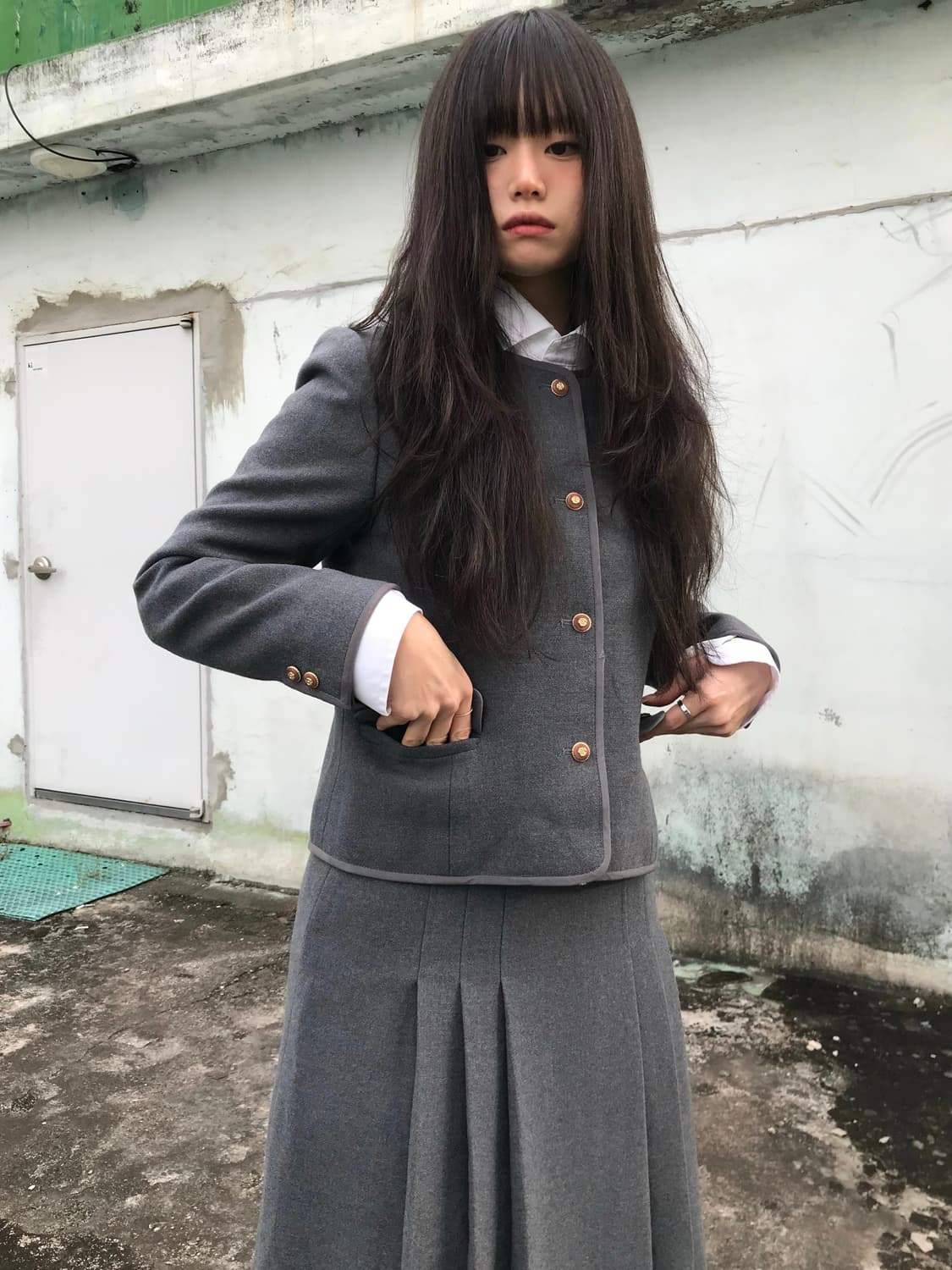 그레이 클래식 울 스커트 상품이미지6