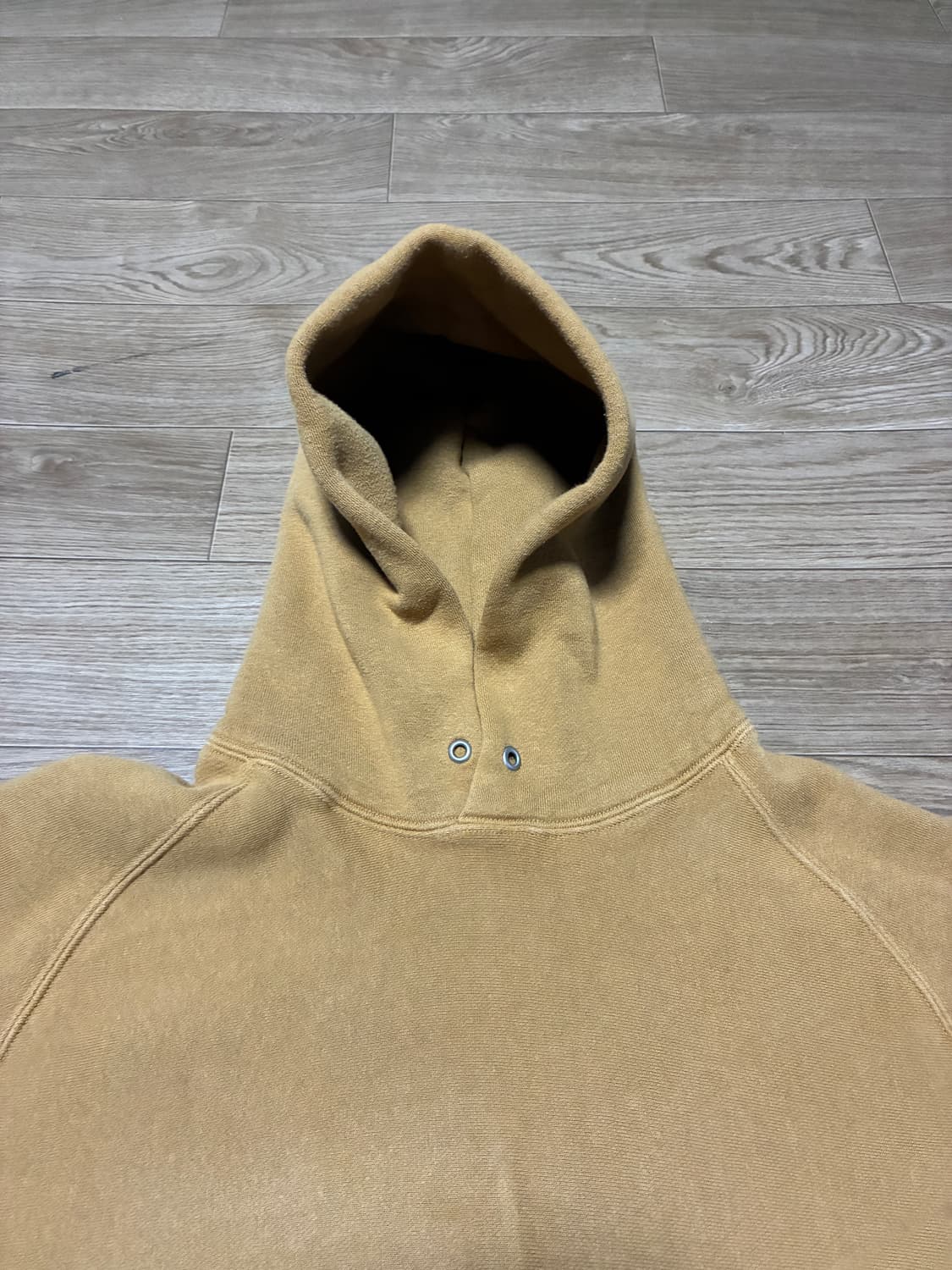 L) 엔즈앤드민즈 머스타드 브라운 리버스위브 후드티 상품이미지3