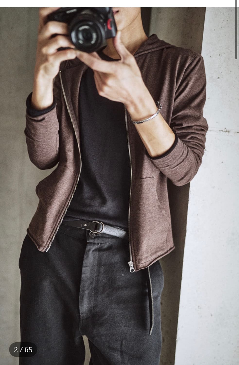 모노프리베 텍스쳐 후드집업 브라운 3사이즈 상품이미지1