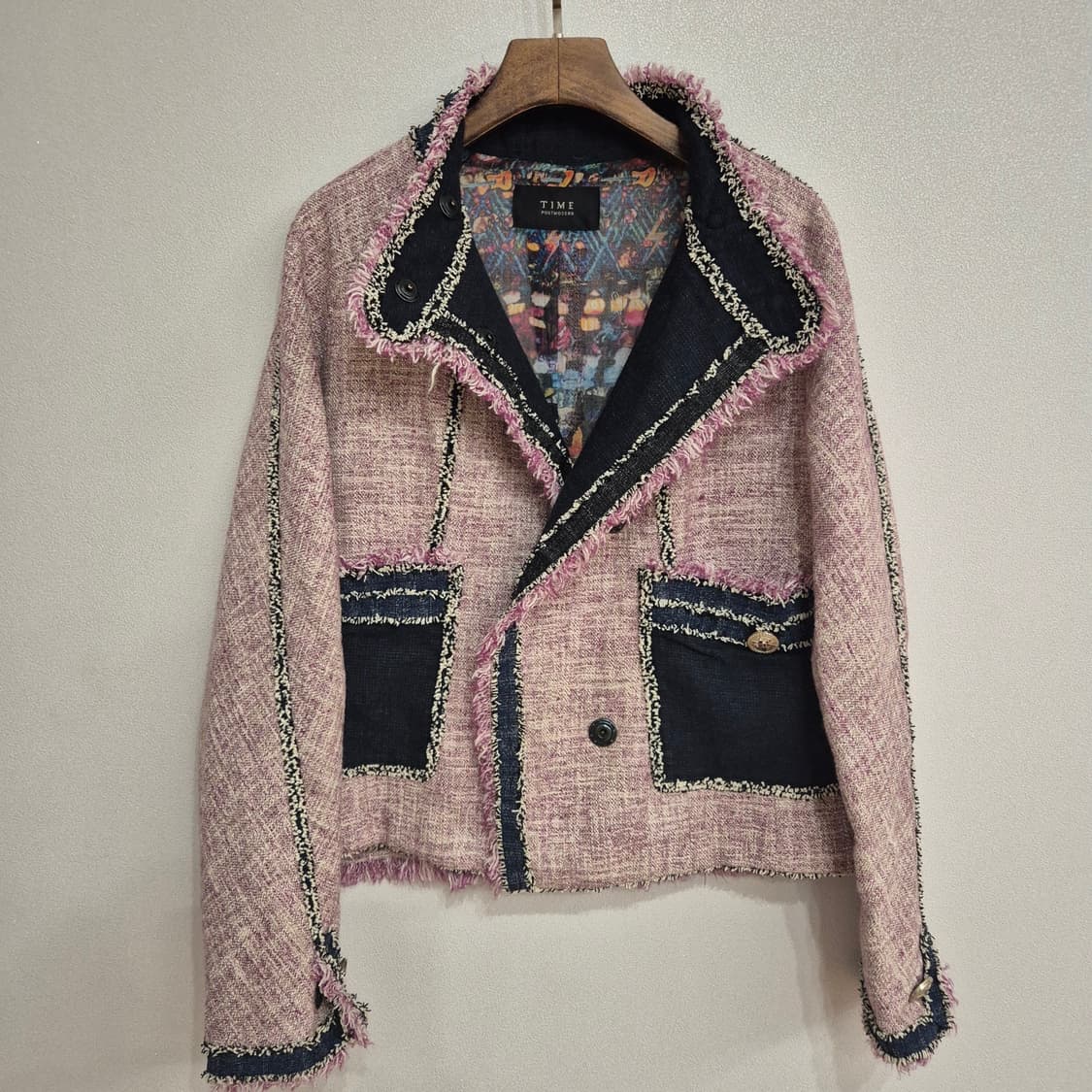 TIME 핑크 트위드 데님 배색 자켓 88-98-165 상품이미지1