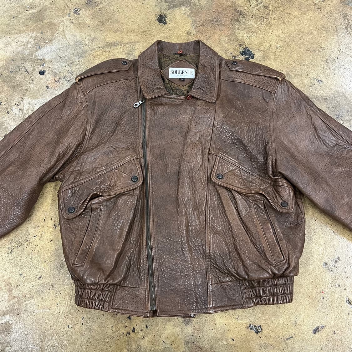 [정품] SORGENTE 갈색 가죽 봄버 자켓 b19 상품이미지3