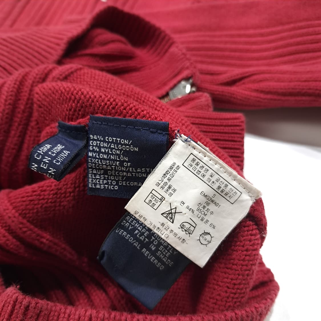 CL215 S 타미힐피거 코튼 헤비립 크림슨레드 풀집업 가디건 상품이미지6