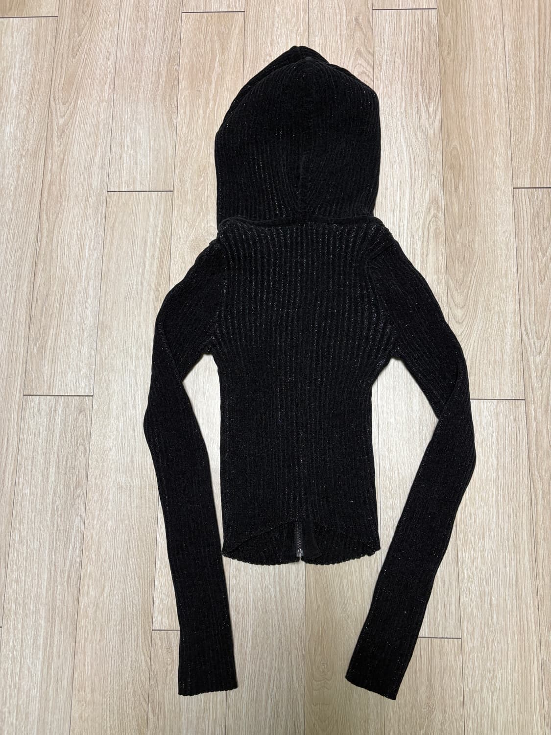 다이애그널 메탈 후디 집업 니트 블랙 상품이미지2