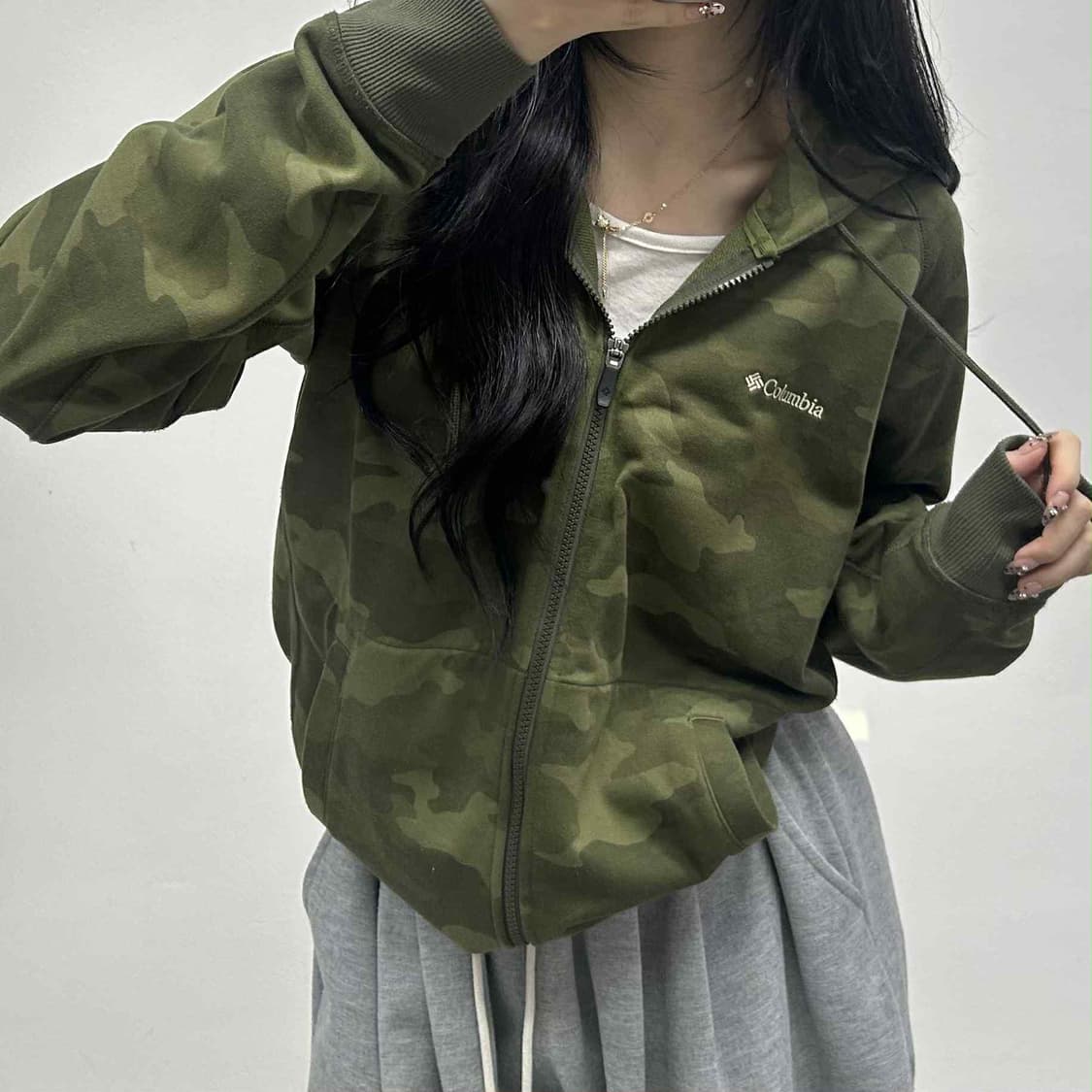 컬럼비아 y2k 카모플라쥬 스웨트셔츠 후드집업 희귀져지(L) 상품이미지1