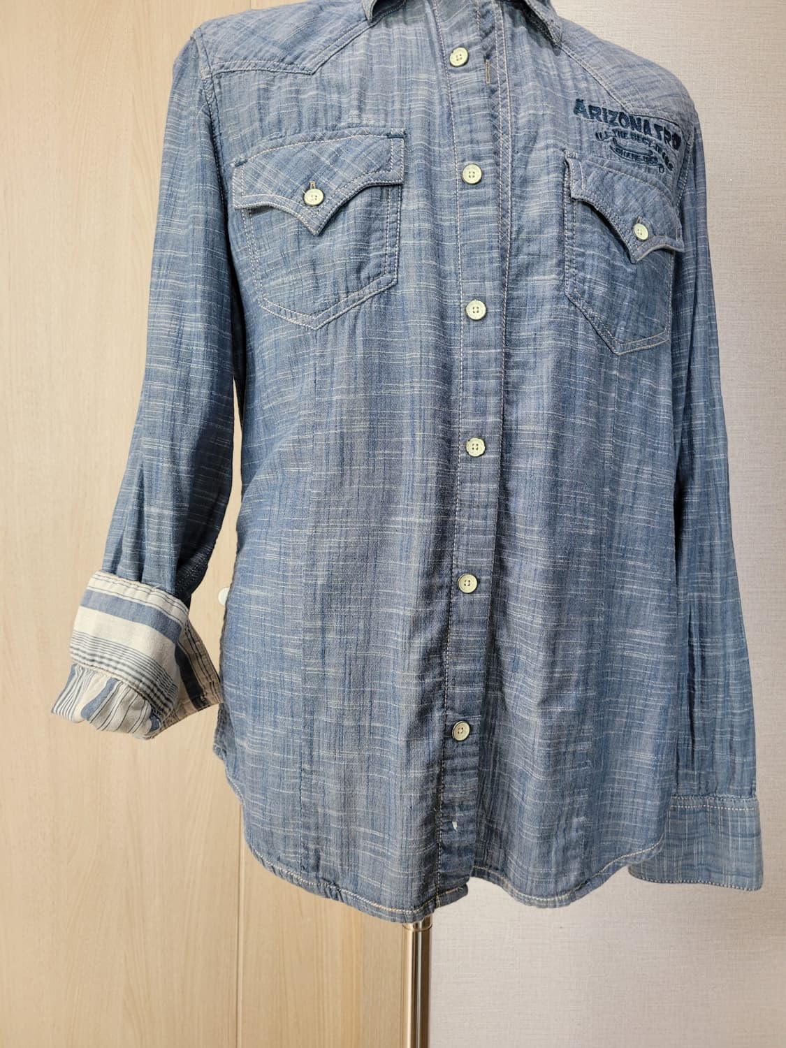 쉐인진 Shane 남자 샴브레이 웨스턴 셔츠 L 블루 상품이미지3