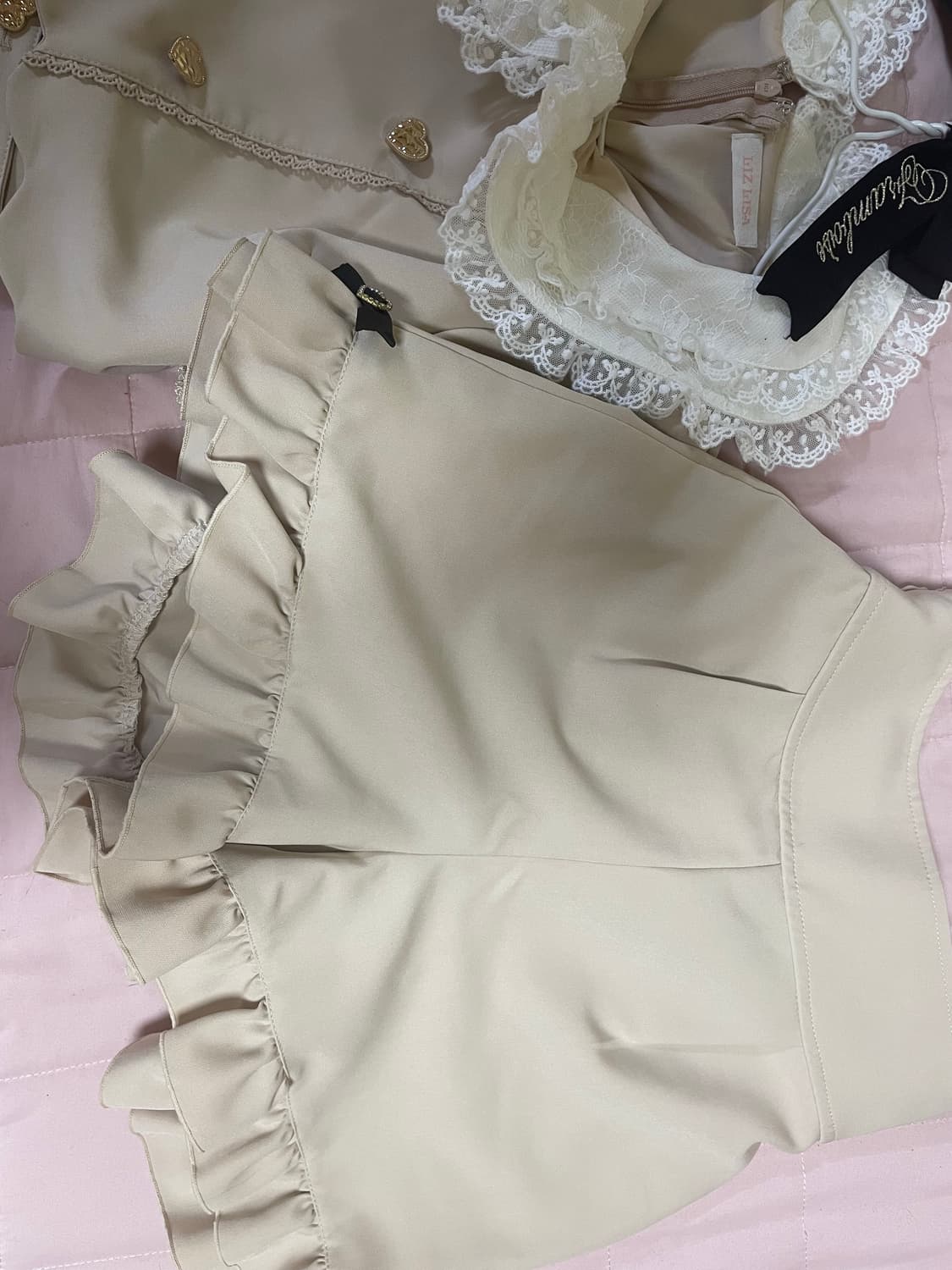 리즈리사 하트 트렌치 스타일 셋업 베이지 양산형 지뢰계 상품이미지3