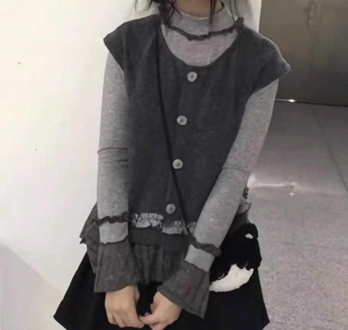 모리걸 프릴 블라우스 조끼 셋업 세트 상품이미지1