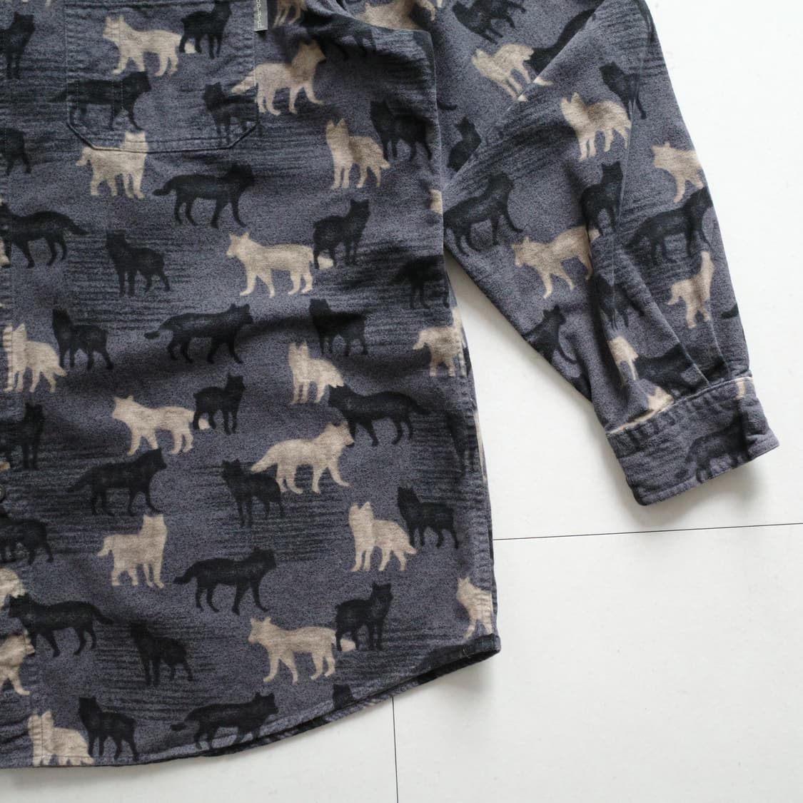 90s 울리치 빈티지 늑대 패턴  해비 플라넬 셔츠 XL 상품이미지3
