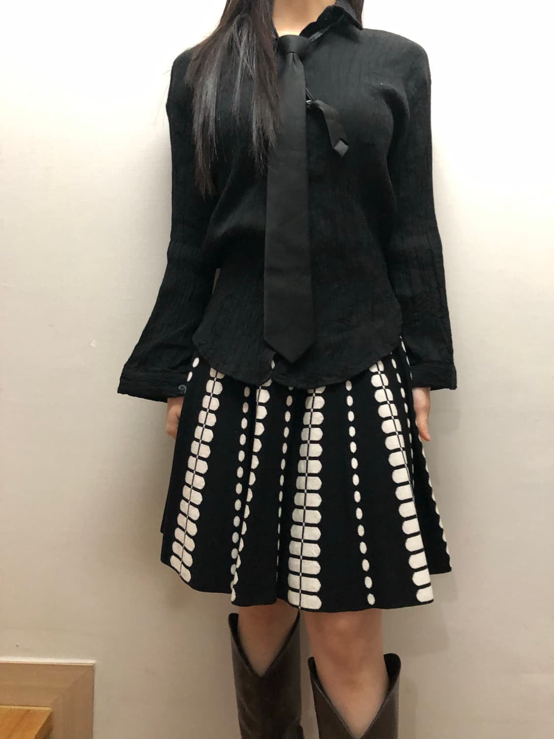빈티지 블랙 앤 화이트 미니 스커트 상품이미지2