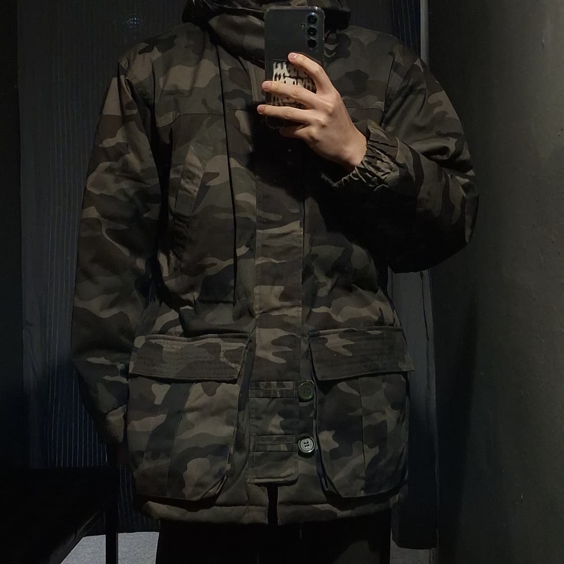 BLUE CAP 카키 밀리터리 우드랜드 카모플라쥬 히든집업 사파리 야상 상품이미지1