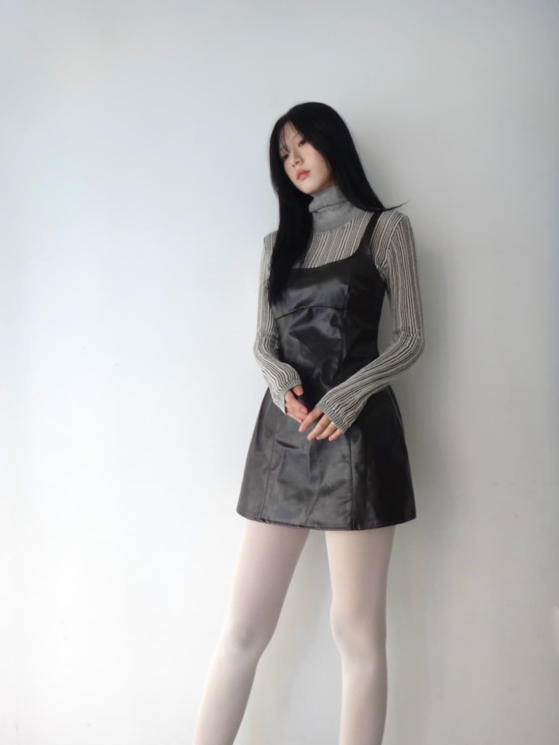 Leather layered mini ops / burgundy 상품이미지5