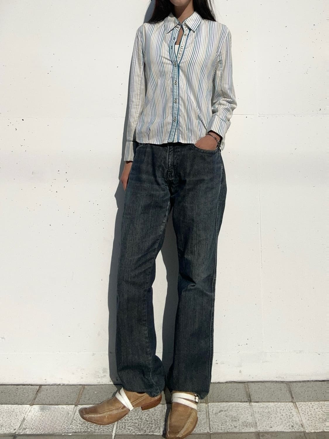 GOLA stripe shirt / gree & blue 상품이미지4
