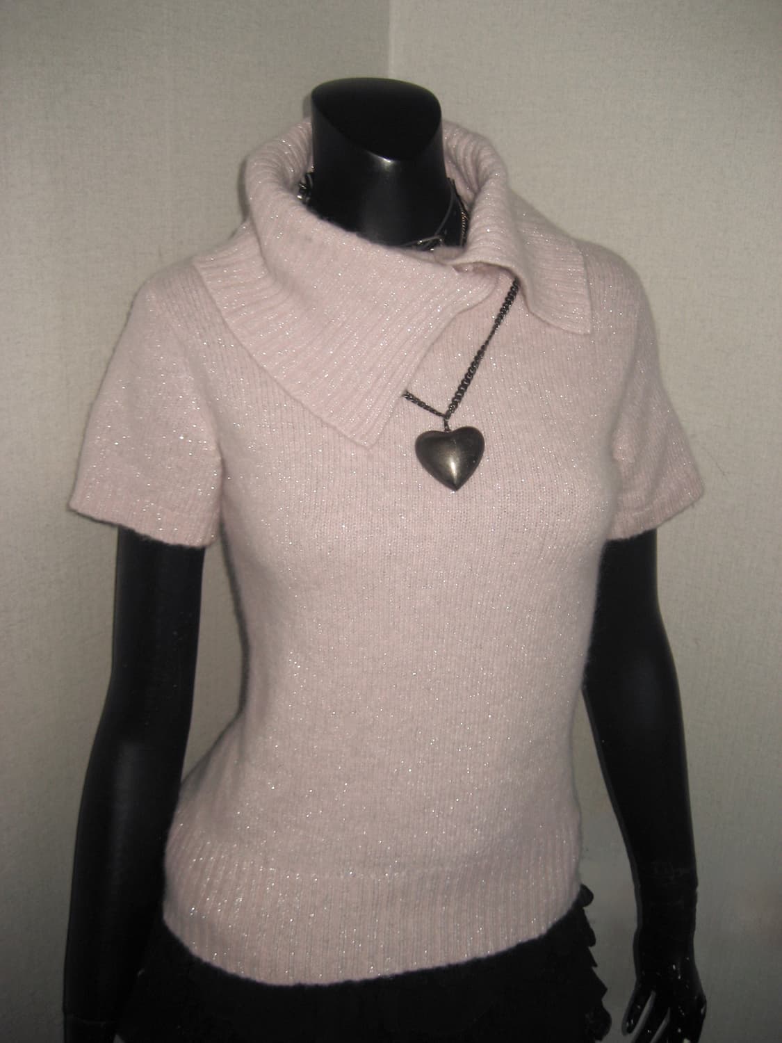 핑크 글리터 반팔 티셔츠 하이넥 니트 탑 히메갸루 상품이미지2