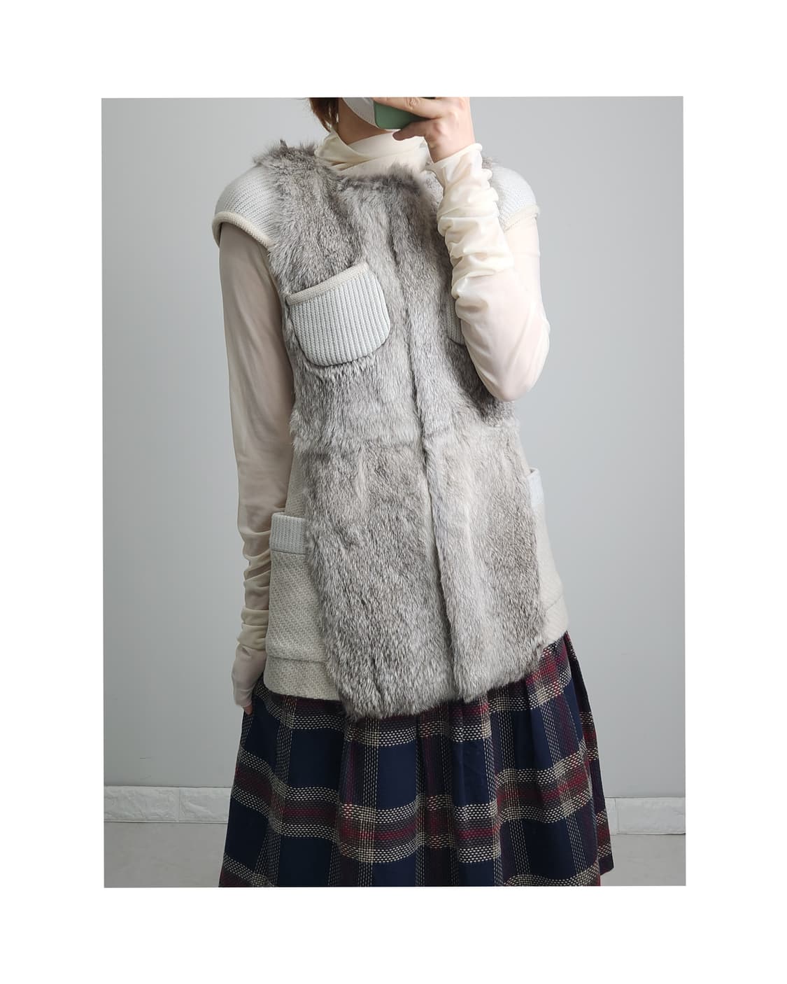 반소매 퍼•니트 자켓 상품이미지1