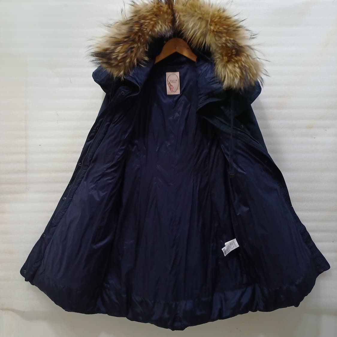 세틴 겨울 라쿤퍼 후드 다운 롱 패딩 코트 자켓 여성 S 사랑봉봉 상품이미지3