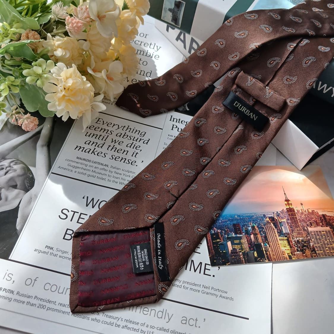 더반 브라운 자카드 페이즐리 넥타이 8.9cm A+등급 e837 상품이미지5