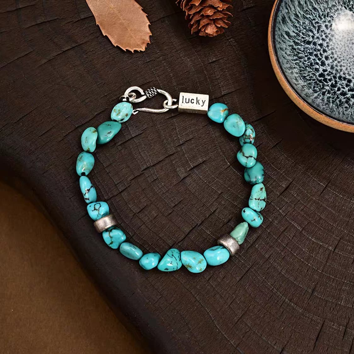 Oceanora 빈티지 수공예 실버 터키석 팔찌 남녀공용 상품이미지4