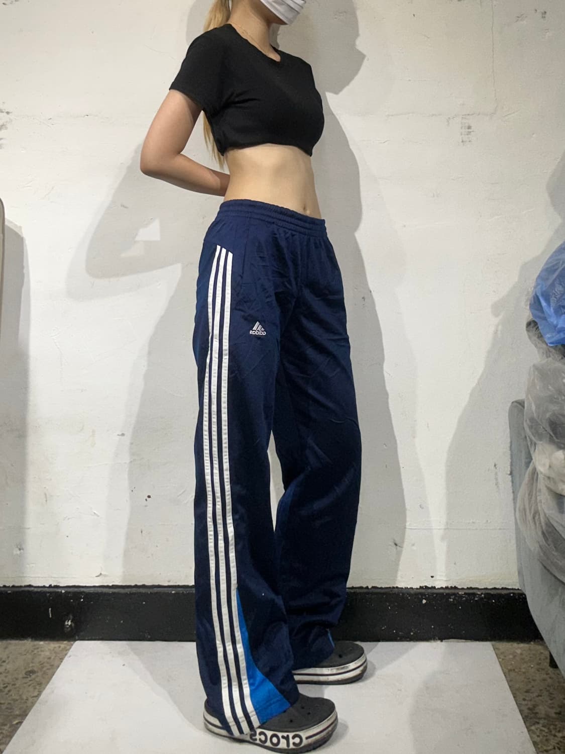 아디다스 네이비 화이트 삼선 부츠컷 와이드 팬츠 L 상품이미지1