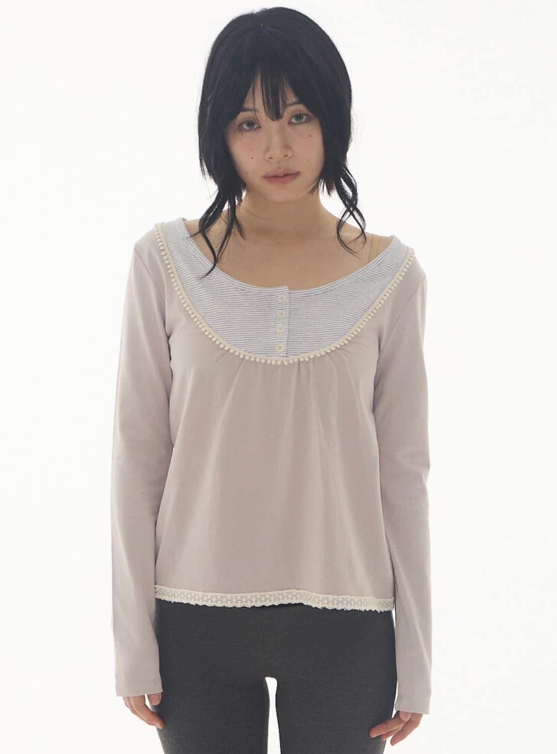 익스파이어드걸 Suu-su Top Pink beige 상품이미지1