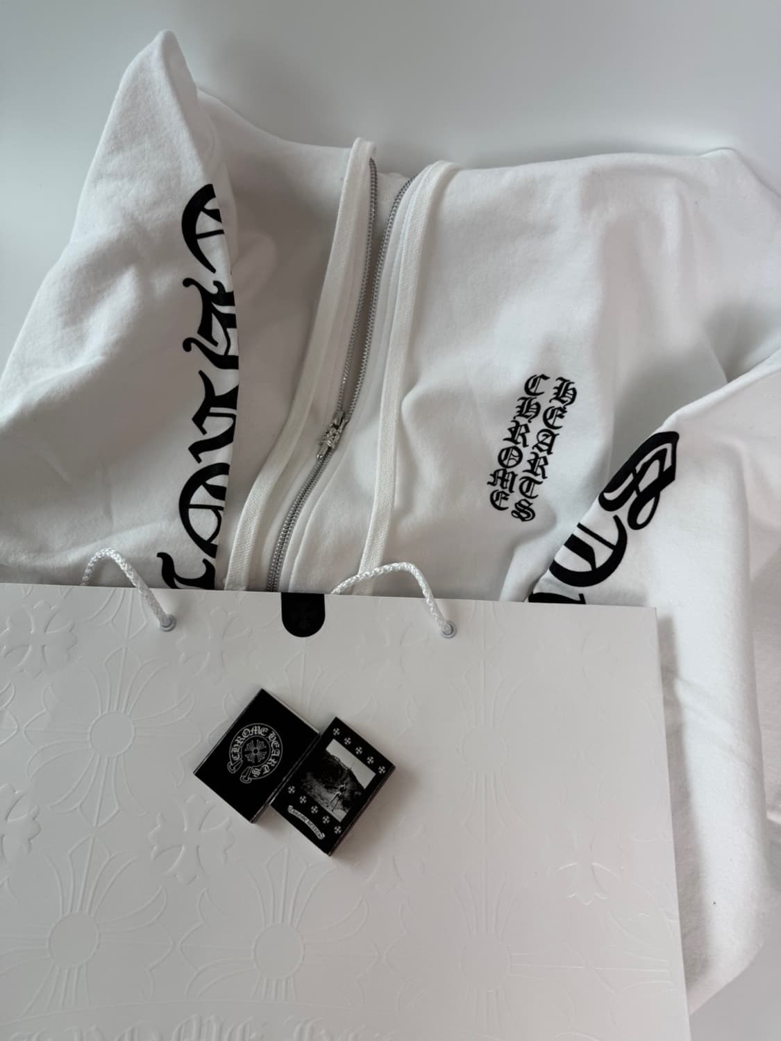 크롬하츠 버티컬 로고 플리스 집업 후드 화이트 상품이미지6