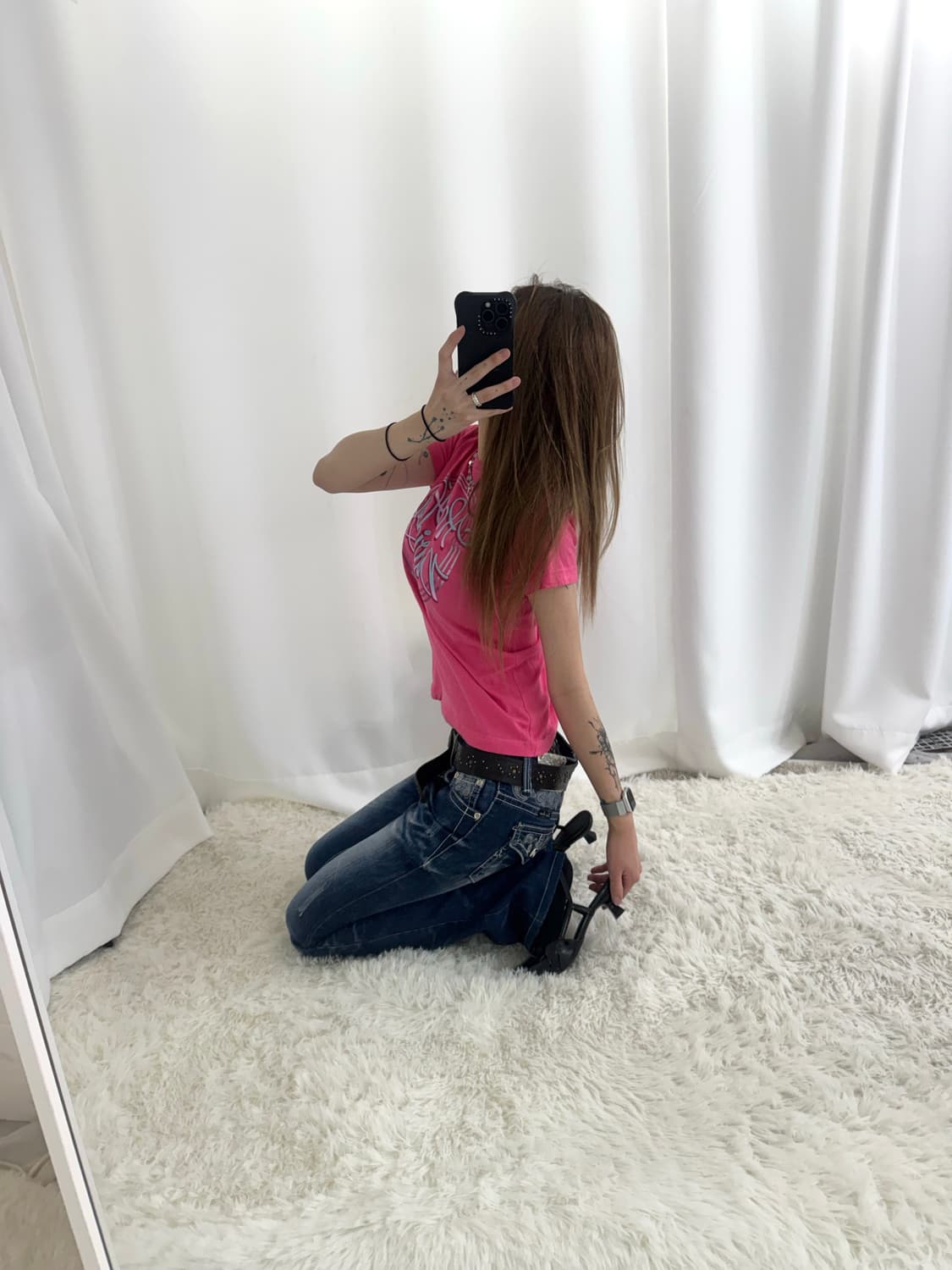 할리데이비슨 핑크프레임 스카이블루 스크립트 슬림핏 티 상품이미지3