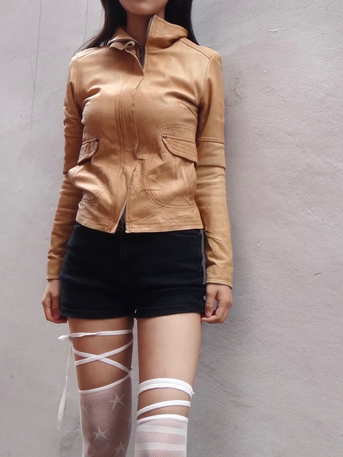 High neck ribbed sheep skin jacket 상품이미지7