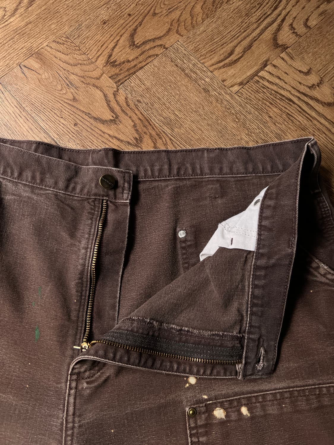 [40]칼하트 USA 더블니 블리치드 워싱 브라운 워크팬츠 상품이미지3