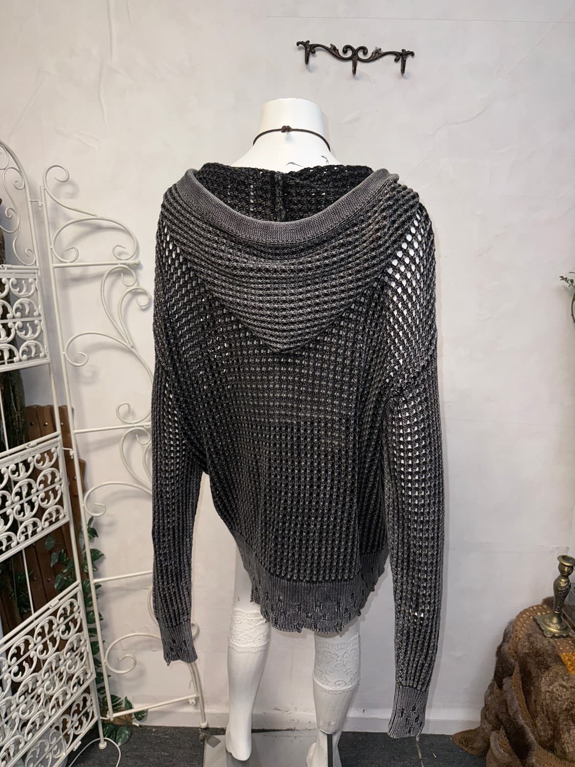  Pigment charcoal grunge net warmer 후드집업 상품이미지6