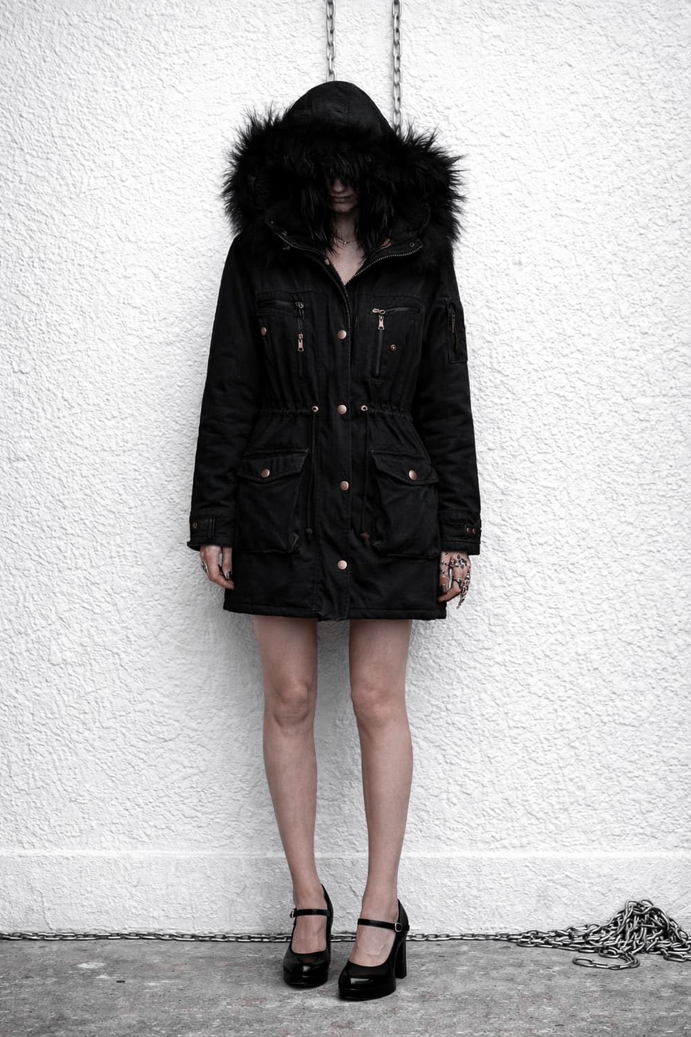 Fur Hooded Black Field Jacket 상품이미지1