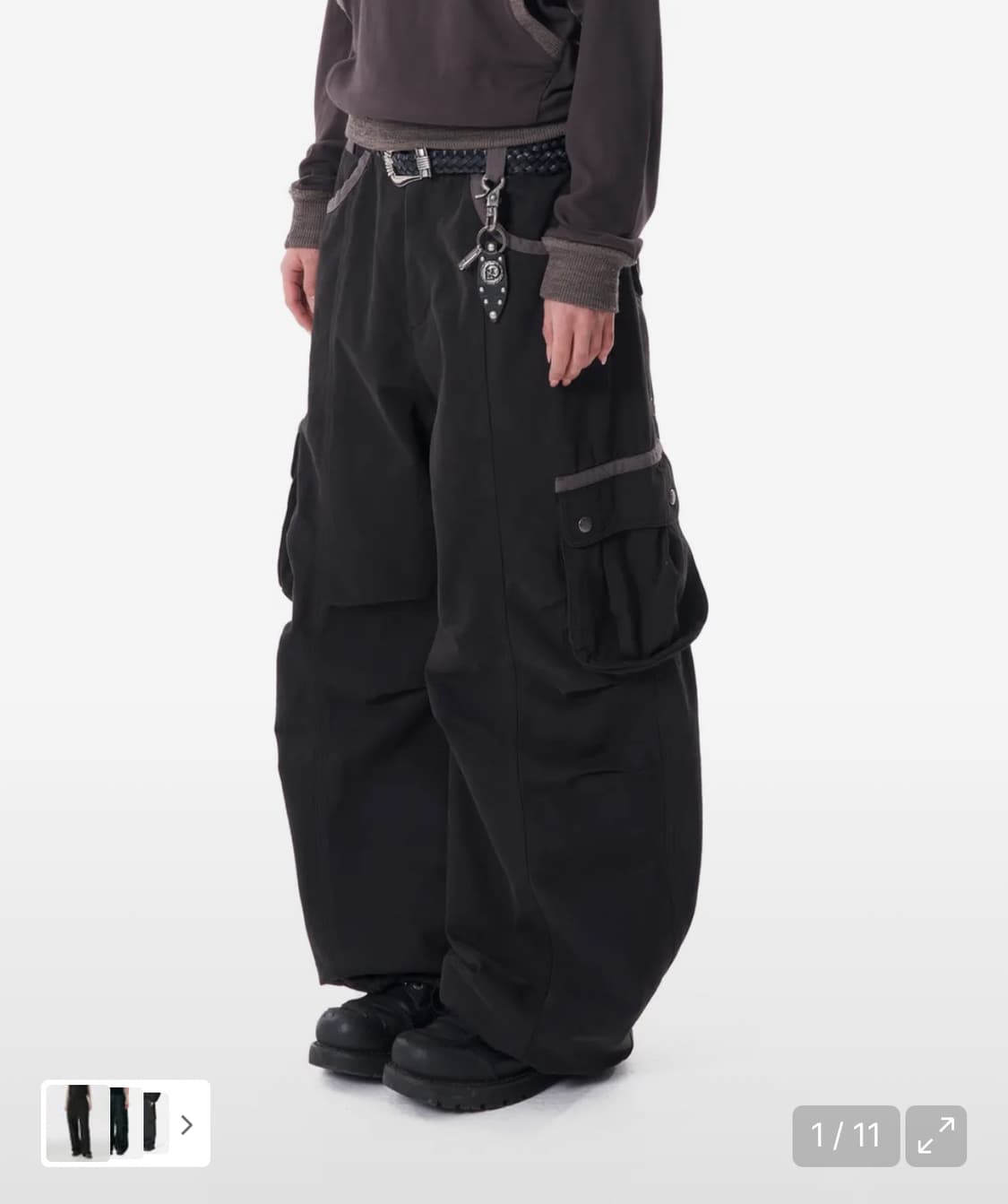 Knee Pin-tuck Contrast Cargo Pants  상품이미지1