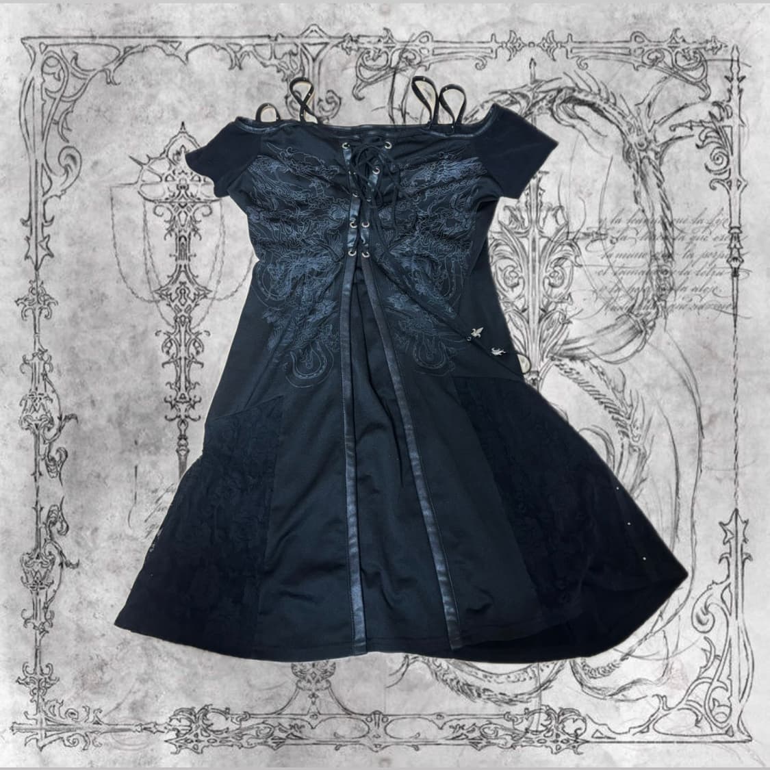 오즈크로스 Ozzcrose 오리엔탈 드래곤 디테일 오프숄더원피스 상품이미지2