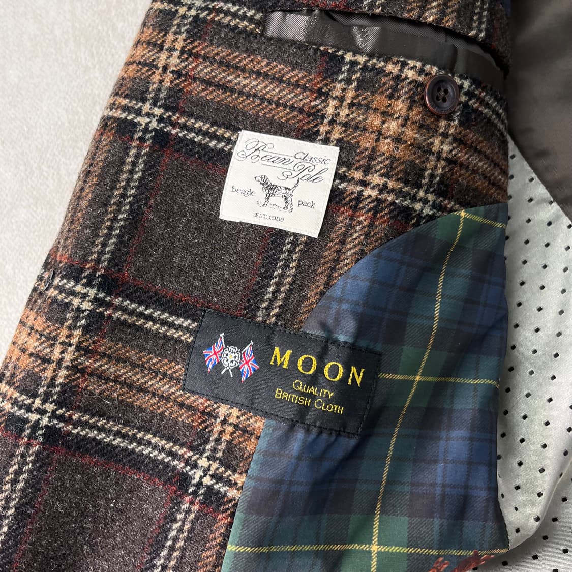 95 빈폴 가죽 엘보 패치 울 체크 헌팅 자켓 상품이미지5