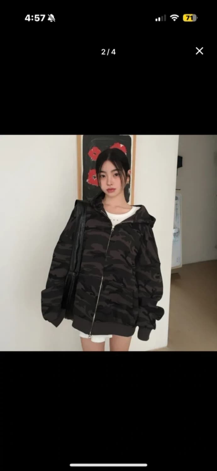 새상품) 모디무드 오버핏 카모후드집업 상품이미지1