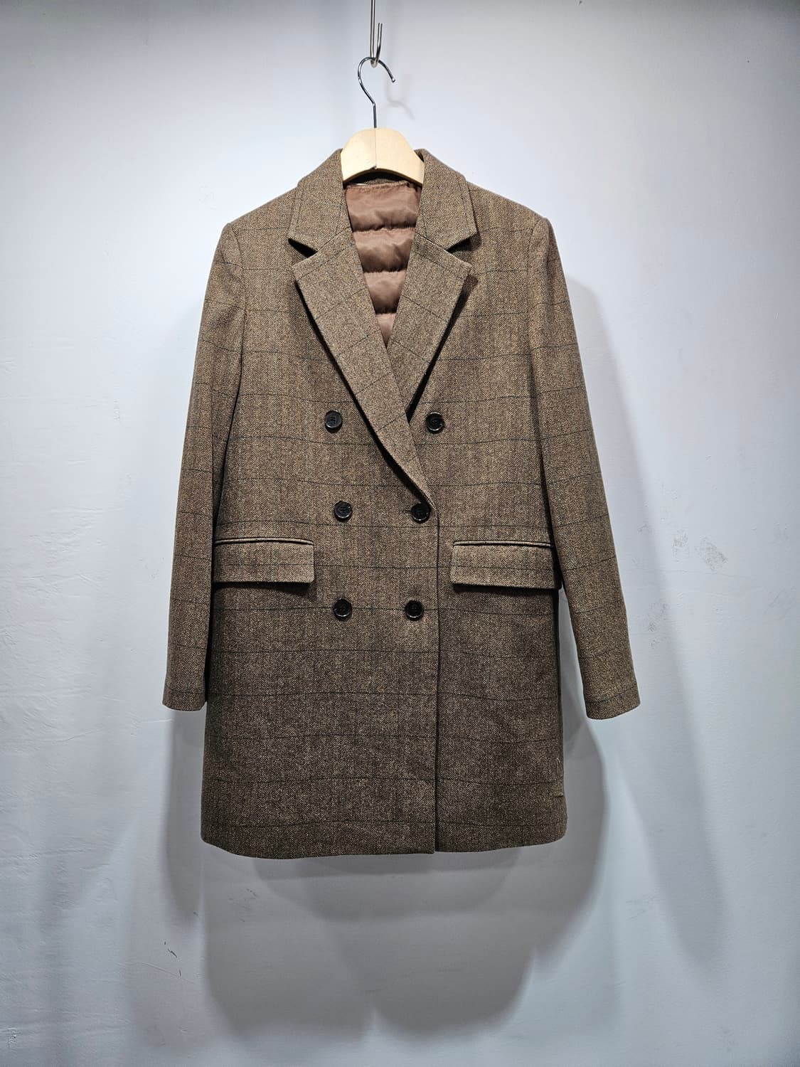 알토(alto) 베이지/브라운 체크 더블 울코트 90 상품이미지1