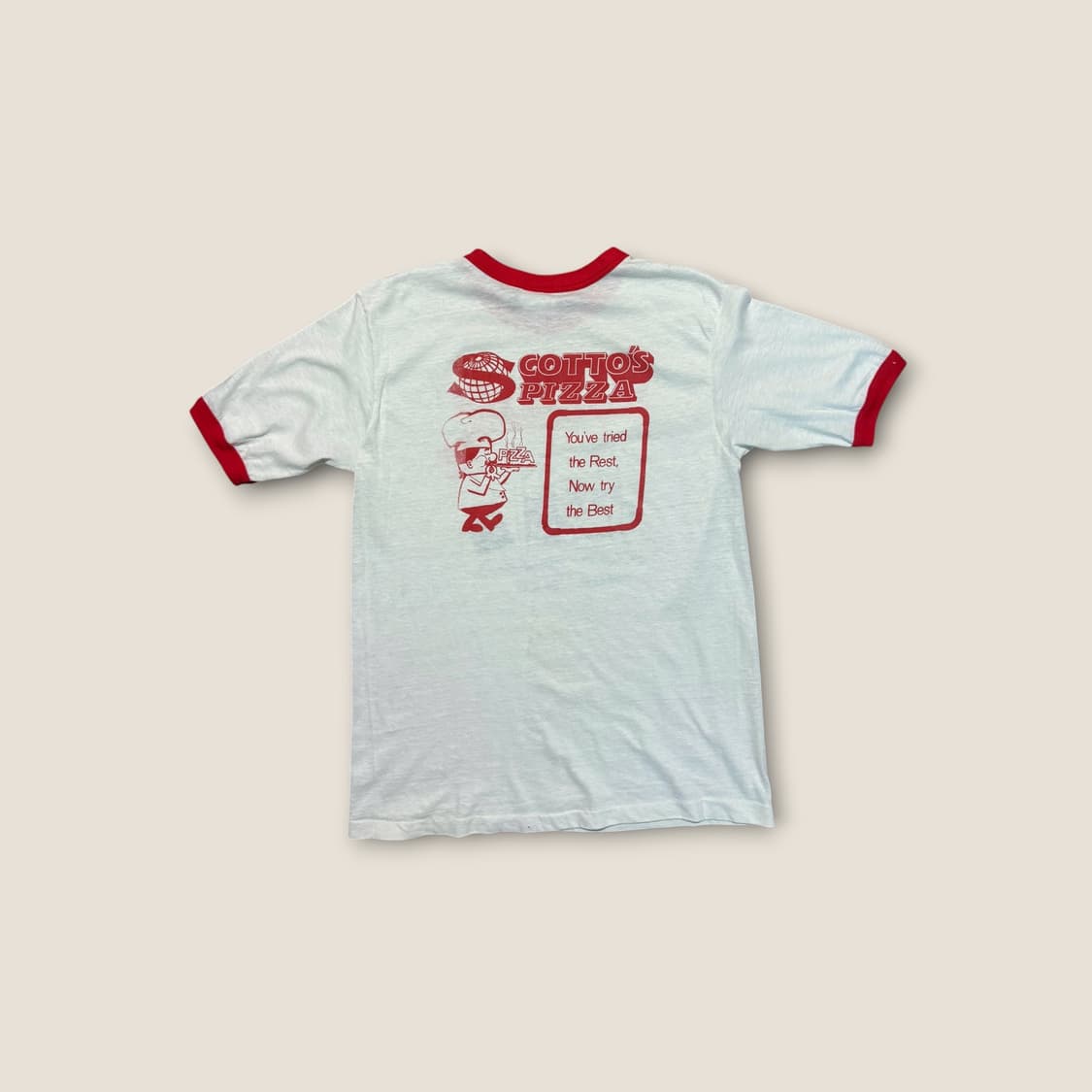 80s USA Hanes Cotto’s Pizza 링거 티셔츠 M  상품이미지4