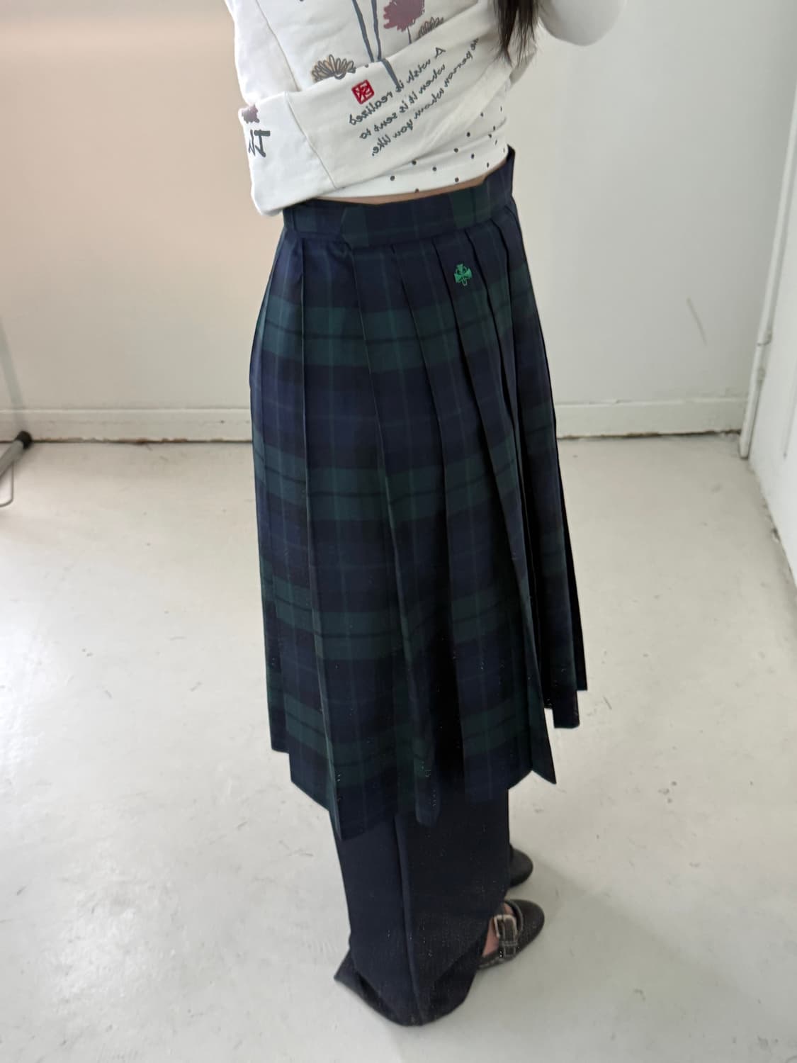 일본빈티지 체크 핀턱 미디스커트 상품이미지2
