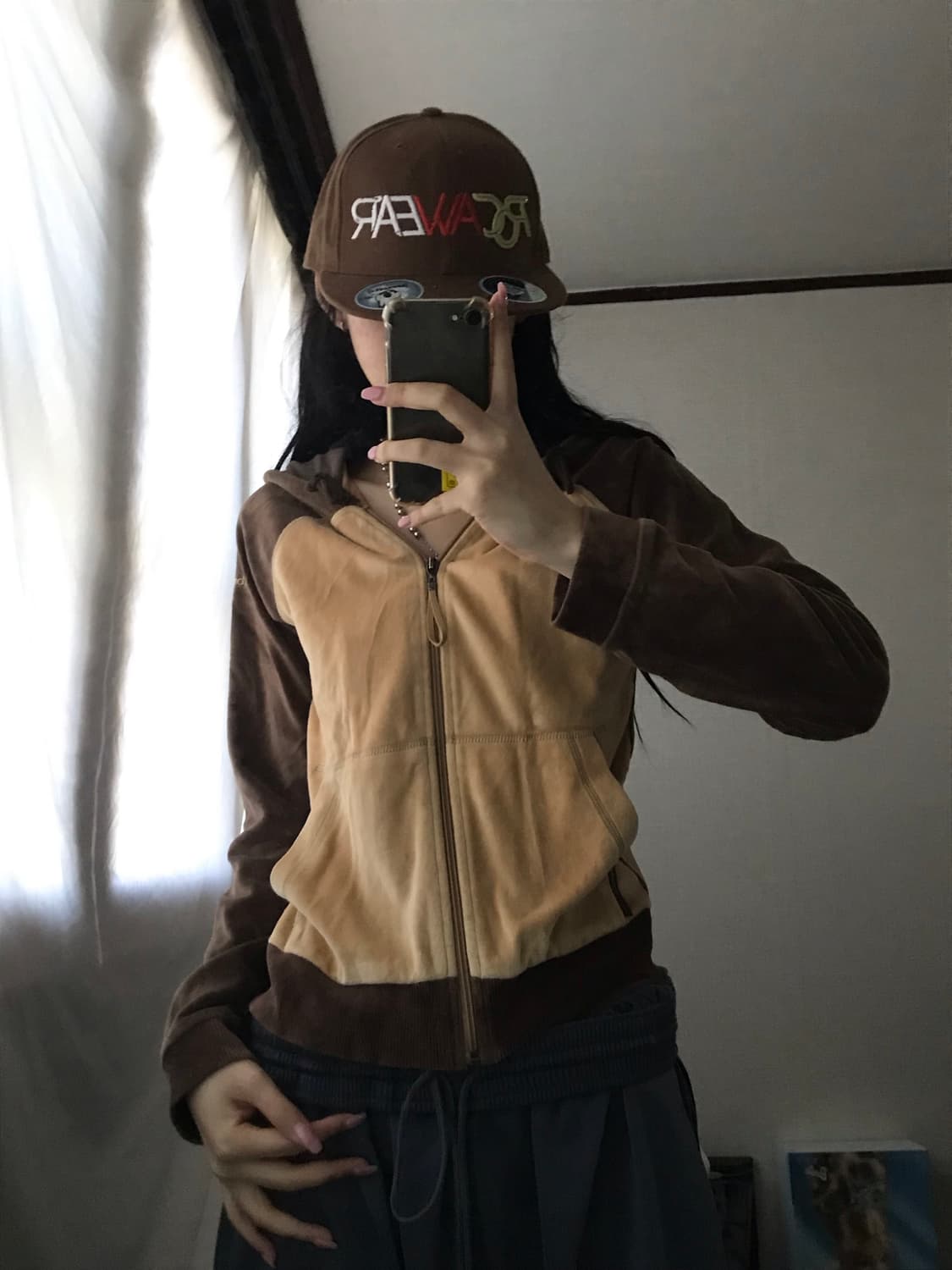 리복 브라운 나그랑 벨벳 후드집업 상품이미지1