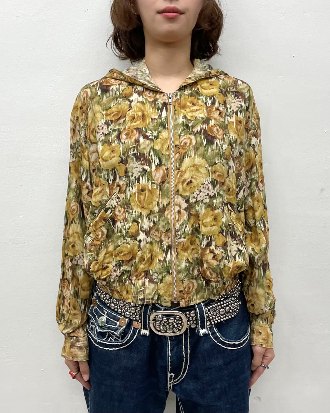 Yellow Flower Cropped Hooded Zip-Up 상품이미지2