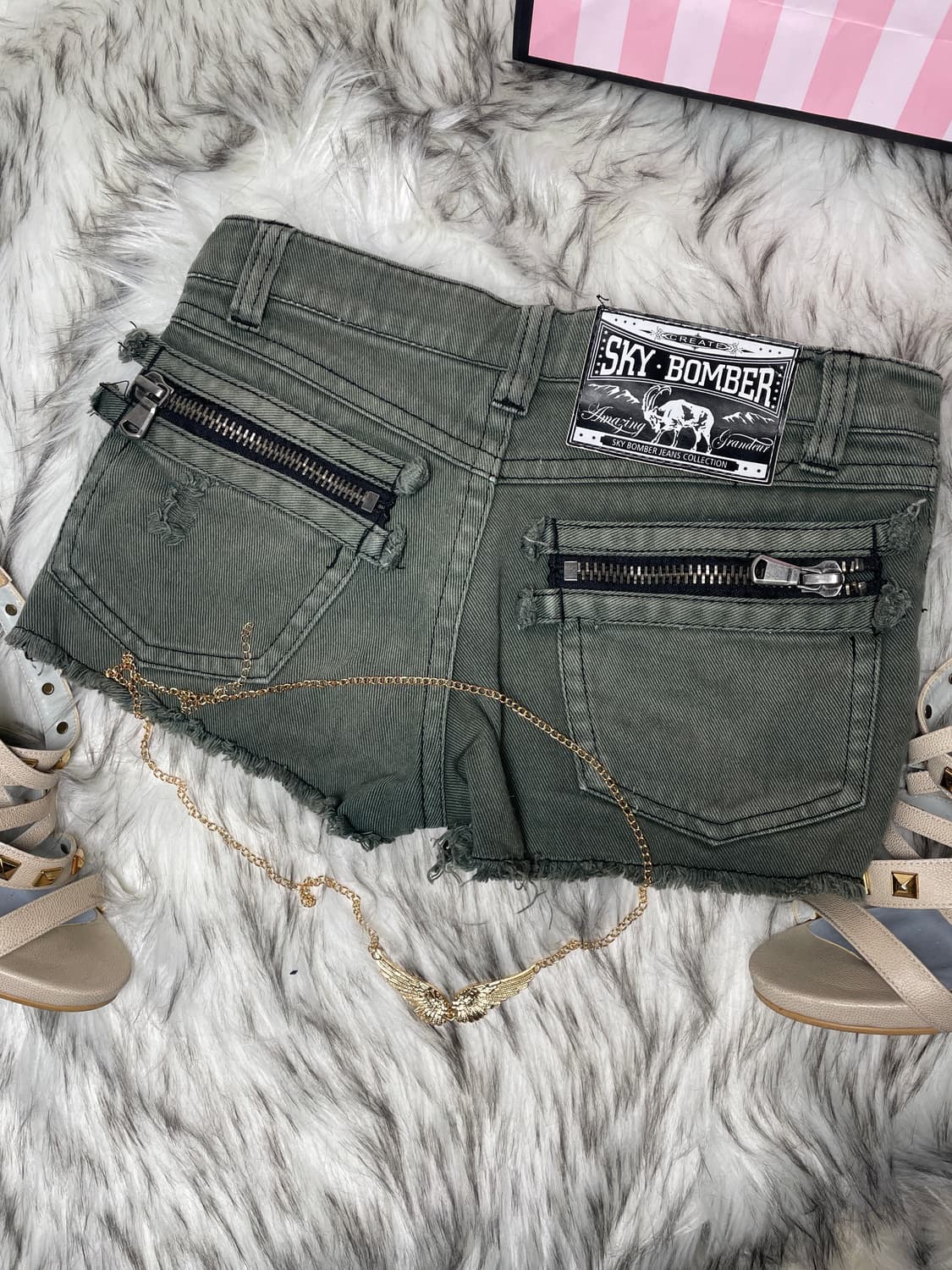 빈티지 SKY BOMBER 와투케 카키 쇼츠 반바지 상품이미지2