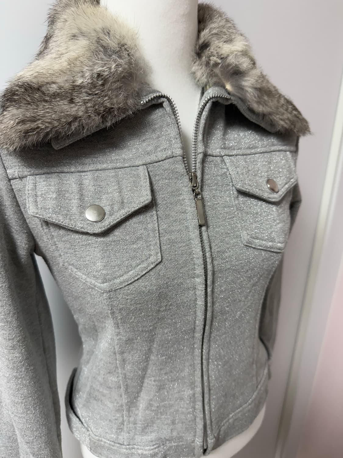 빈티지 그레이 펄 집업 래빗퍼 탈착 가능 상품이미지3