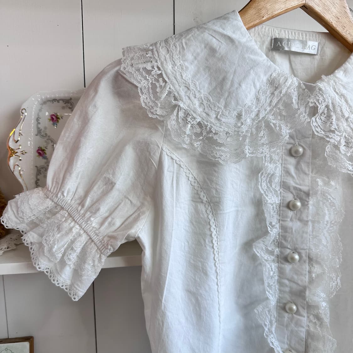 레이스 블라우스 화이트 퍼프 반팔 상품이미지2